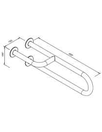 Balustrada fixa pentru persoane cu handicap, 3 suporturi, stanga 600 mm, otel alb