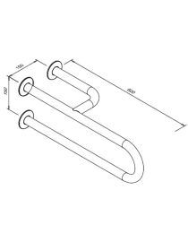 Balustradă fixă pentru persoane cu dizabilități, 3 suporturi dreapta, 600 mm, oțel alb