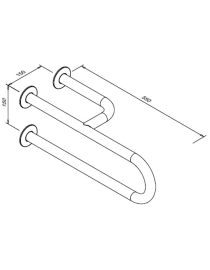 Balustradă fixă pentru persoane cu dizabilități, cu 3 suporturi, dreapta, 550 mm, oțel inoxidabil mat