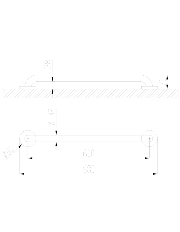 Balustrada dreapta 600 mm din otel inoxidabil, mat