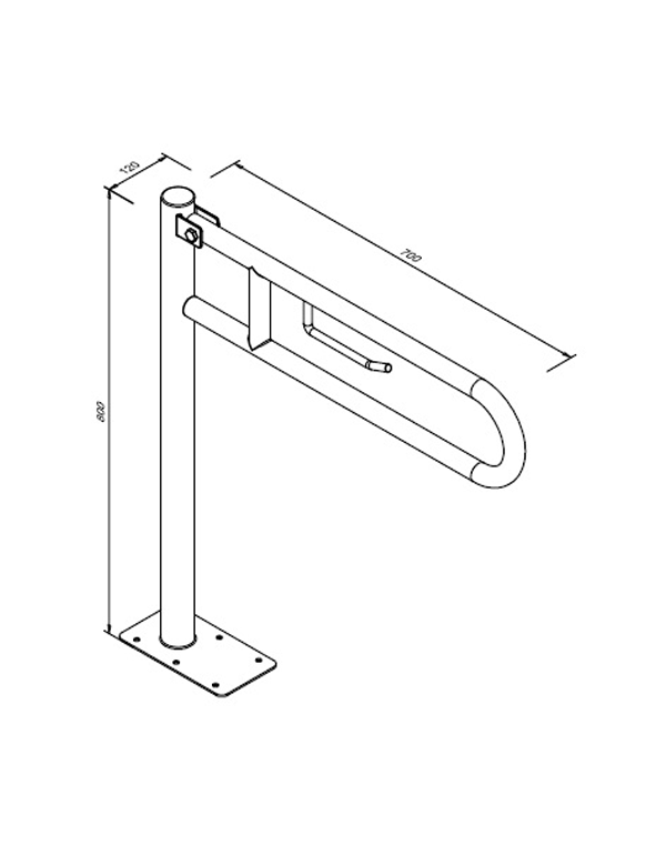 Balustradă în picioare pentru persoanele cu dizabilități fizice, pliabilă cu suport pentru hârtie igienică ⌀ 32 70 x 80 cm, oțel mat