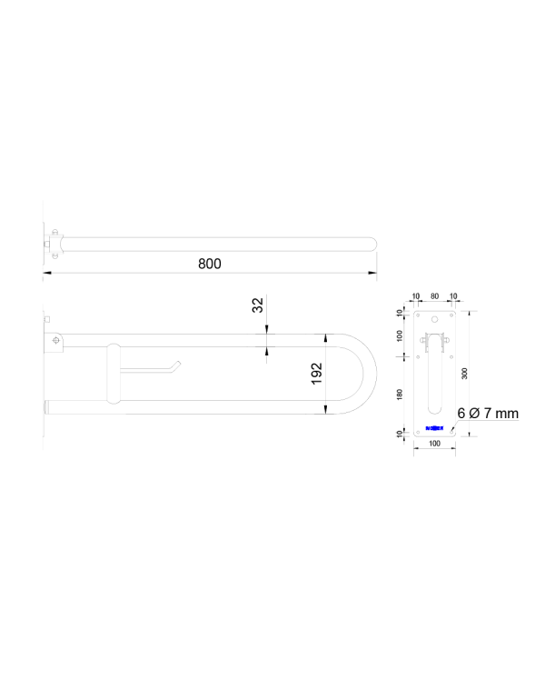 Mâner rabatabil 800 mm, oțel inoxidabil satinat
