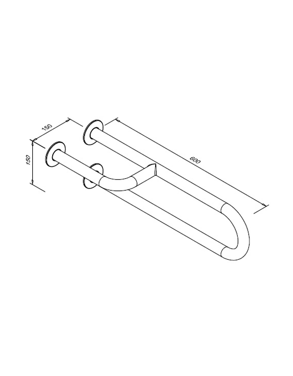 Balustrada fixa pentru persoane cu handicap, 3 suporturi, stanga 600 mm, otel alb
