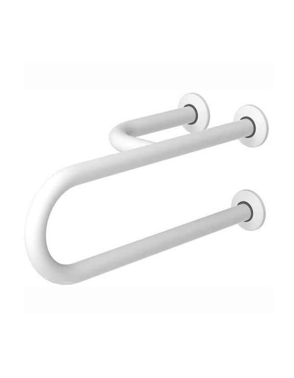 Balustrada fixa pentru persoane cu handicap, 3 suporturi, stanga 600 mm, otel alb