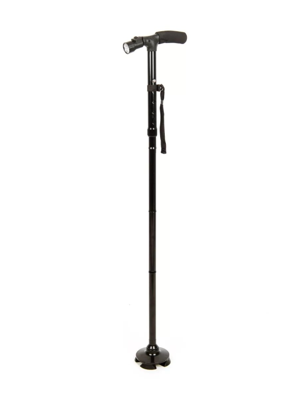 Baston negru cu extensie stabilizatoare și iluminare