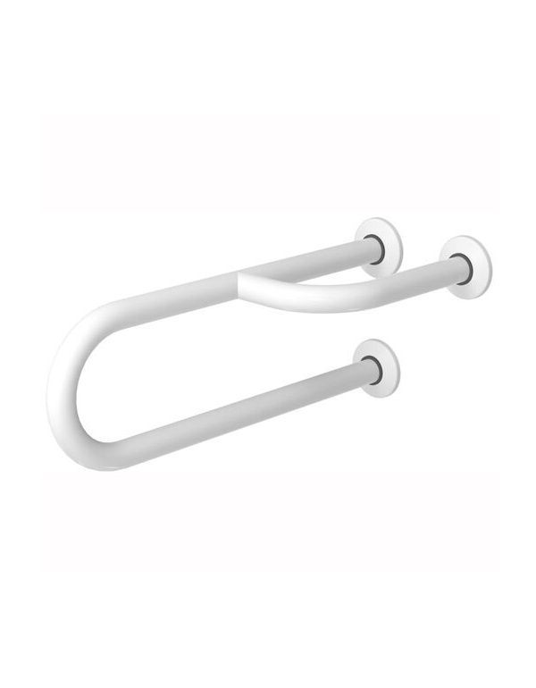 Balustradă fixă pentru persoane cu dizabilități, 3 suporturi dreapta, 600 mm, oțel alb