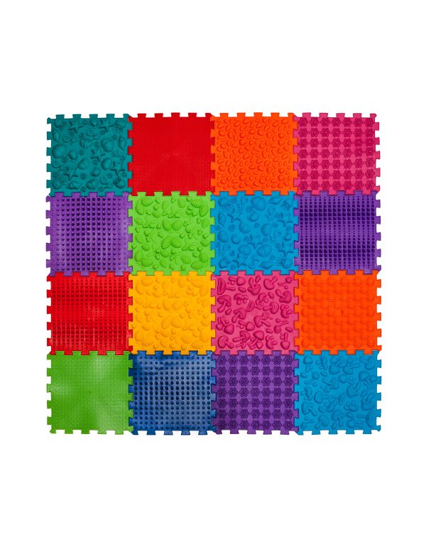 Covor de masaj senzorio-motor Puzzle „Mega Mix” 16 elemente