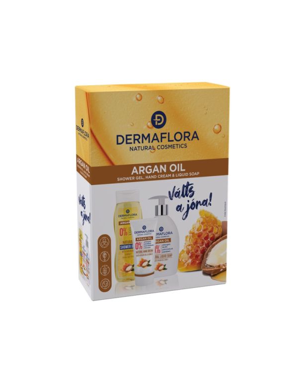 Set cadou Dermaflora 0% (săpun lichid + cremă de mâini + gel de duș) cu ulei de argan