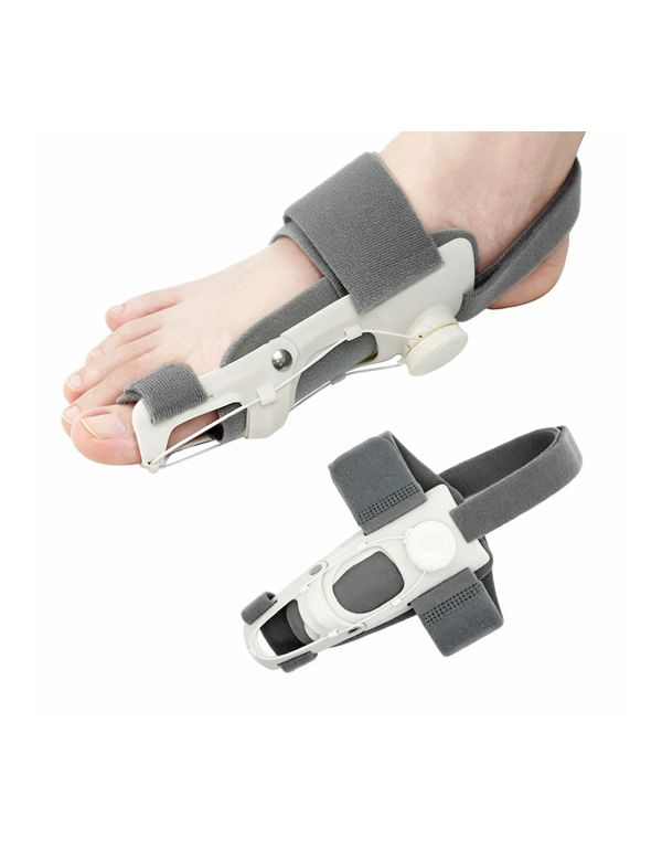 Orteză reglabilă pentru hallux valgus cu mecanism cu arc și căptușeală cu gel