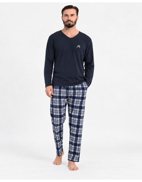 Pijamale bărbătești cu pantaloni în carouri