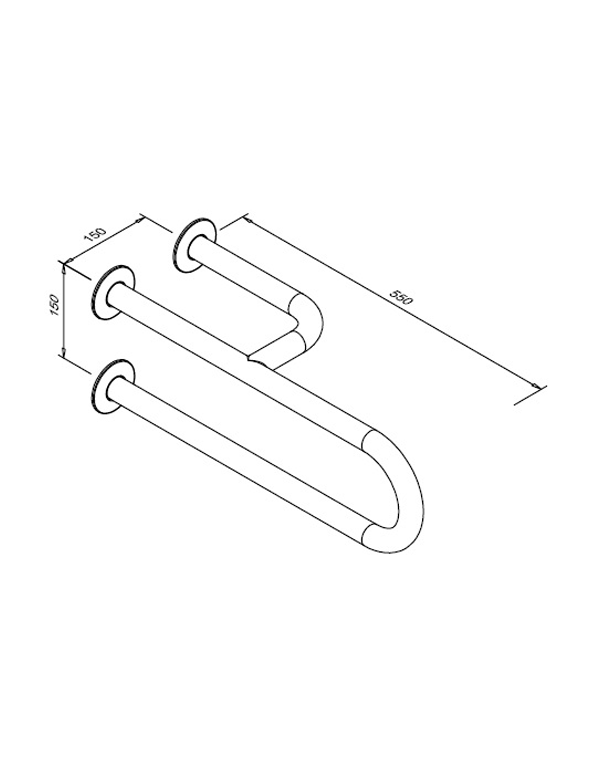 Balustradă fixă pentru persoane cu dizabilități, cu 3 suporturi, dreapta, 550 mm, oțel inoxidabil mat