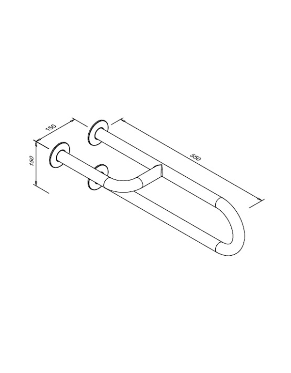 Balustradă fixă pentru persoane cu dizabilități, cu 3 suporturi, stânga, 550 mm, oțel inoxidabil lucios