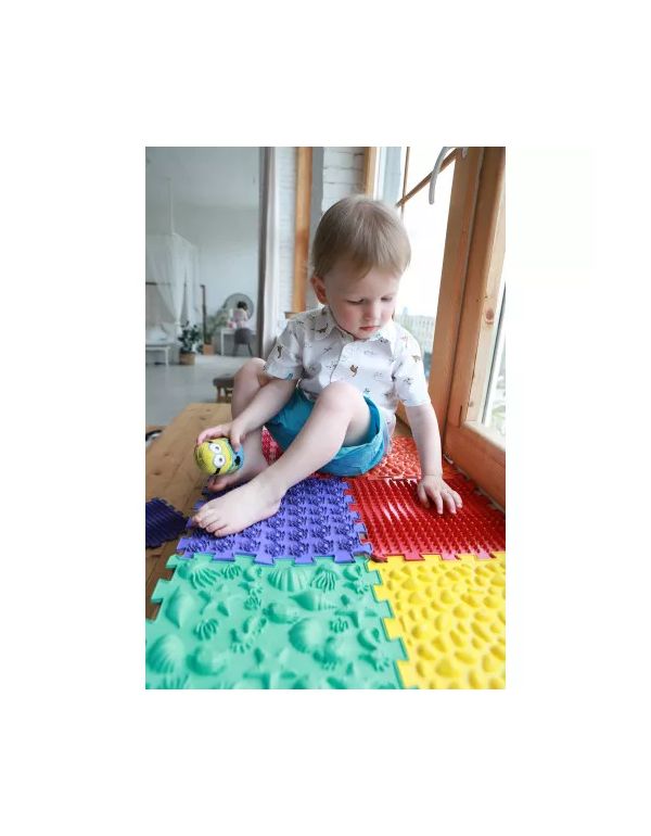 Covor de masaj senzorio-motor Puzzle „Mega Mix” 16 elemente